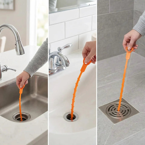 4 Pack 25 Inch Drain Snake Kit For Clogged Drains And Drain Clog Remover Unclog Kitchen Sink Bathroom Tub And Toilet With Flexible 0.45 Inch Barbed Wand Designed To Fit Most Drains For Fast Relief being used in various drains