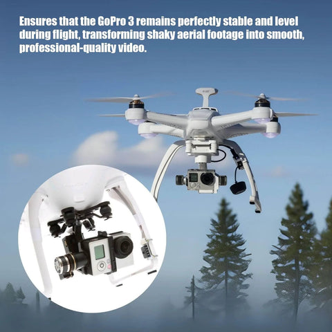 Low KV Brushless Gimbal Motor 2208 90KV With 3mm Shaft For 100 200g GoPro3 RC Quadcopter, aerial view of flying drone with GoPro attached