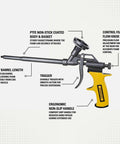 Pro FG2 Foam Gun For Insulation With Precision Bead Flow, 8 Inch Applicator, PTFE Coated Body, Metal Trigger, Ergonomic Grip