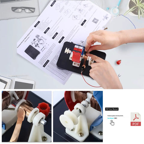DIY Electric Motor Kit for Hands-On Learning, Simple 3V and 6V DC Motor Model Kit being assembled with instruction manual.