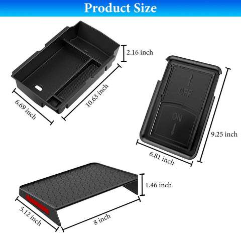 3 Piece Center Console Organizer And Armrest Tray For Honda CRV 2023 2024 2025 2026 ABS plastic dimensions