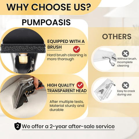 Comparison of Pro Grade Carpet Extractor Kit For Your Vacuum DIY Friendly with equipped brush vs others, 2-year warranty.