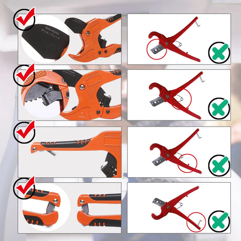 Ratcheting Pipe Cutter for PVC PEX and PPR Tubing, One Hand Operation, Fast Clean Cuts With Ratchet Drive, Cuts Up To One And A Quarter Inch Outer Diameter, Easy to Use Hose and Tube Cutter