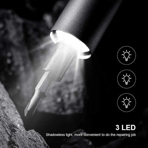 Bright shadowless LED lights on Mini 23 In 1 Electric Screwdriver Set With Mixed Power And Auto Manual Modes Cordless Kit