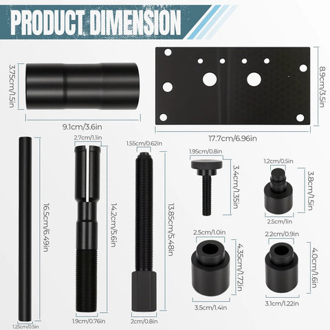 QBselecar inner cam bearing installer tool set for Harley-Davidson Twin Cam engines, black metal components with mounting plate
