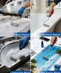 Fiberglass Roller Tools Kit 4 Pcs Bubble Paddle Roller Set used for boat, bathtub, mold repair, and epoxy resin projects.