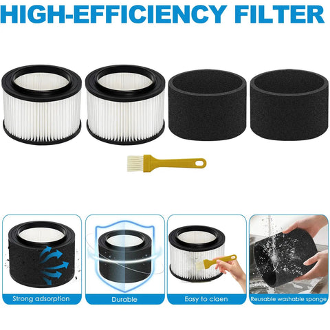 2 Pack 17810 Filter Replacement Kit For 9-17810 3 To 4 Gallon Wet Dry Shop Vac with filters, foam sleeves, and brush