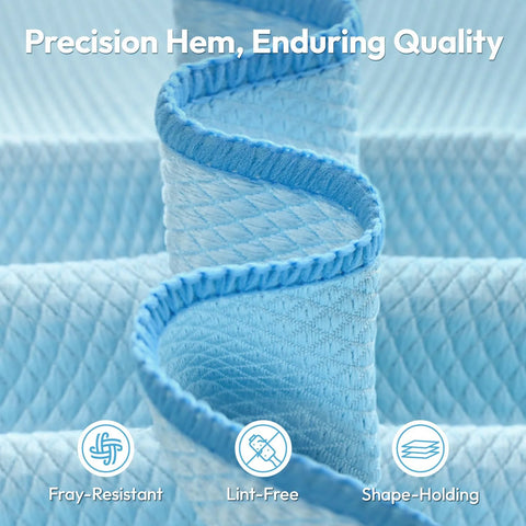 Glass microfiber cleaning cloth, blue, 12 x 12 in, close-up with rolled edge