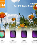 FD161 K-Series CPL ND Filter Kit For Osmo Pocket 4By3 With Magnetic Quick Mount Includes ND16 ND64 ND256 Polarizing Filters display