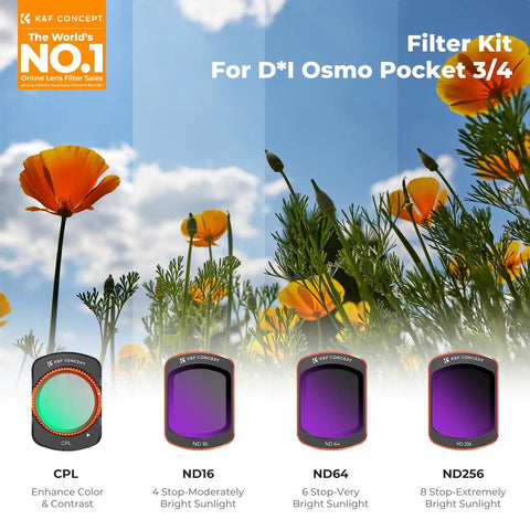 FD161 K-Series CPL ND Filter Kit For Osmo Pocket 4By3 With Magnetic Quick Mount Includes ND16 ND64 ND256 Polarizing Filters display