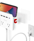Power Reach Multi-Outlet Extender with 2 Outlets, 4 USB Ports, 1 USB-C and 3 USB-A, 6 Ft Extension Cord, magnetic wall mount, white