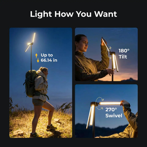 Telescopic Camping Lantern With 15600mAh Rechargeable Battery, 1000x3 Lumens Rotating Light For Tent And Outdoor Use in use outdoors