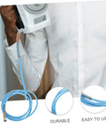 Person holding steam iron connected with high temperature steam iron hose replacement for easy ironing, durable and flexible.