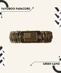 Paracord Bracelet For Men Tactical Survival Gear With Bronze USA Flag Charm Adjustable Three Size Fit Green Camo