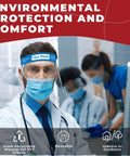 Doctor wearing Clear Face Shield Pack Of 10 For All Ages Anti Fog Lightweight Reusable Safety Visor With Soft Sponge and Elastic Band