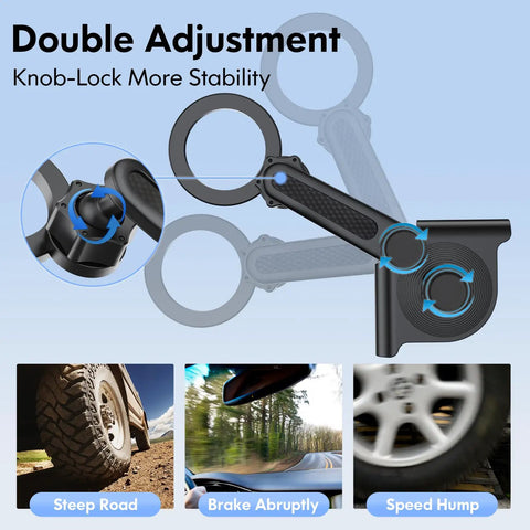 Tesla MagSafe Car Mount For 2024 Models Ultra Strong Magnetic Phone Holder showing double adjustment feature.