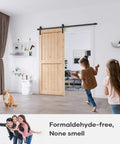 36 By 84 Inches Sliding Barn Door Solid Spruce Panelled Slab With H Frame For Interior Rooms And Storage Closets DIY Assembly And Easy Install Durable Rustic Farmhouse Wood Door Ideal For Small Spaces installed in living room.