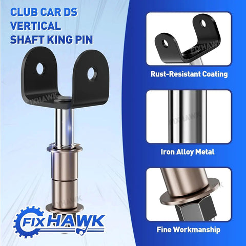 Club Car DS Vertical Shaft King Pin features rust-resistant coating and iron alloy metal for durability and precision.