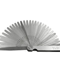 Feeler gauge set, 32 stainless steel blades fanned; metric 0.03-1.00 mm and imperial 0.001-0.040 in