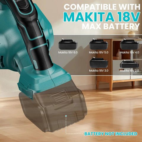 Cordless Handheld Vacuum Cleaner With 500W Motor, compatible with Makita 18V battery, showing battery options, Battery Not Included