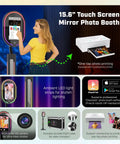 Mirror Photo Booth With Printer And 4K HD Camera, RGB Surround Lighting, Remote App Control, Touch Screen display, easy setup