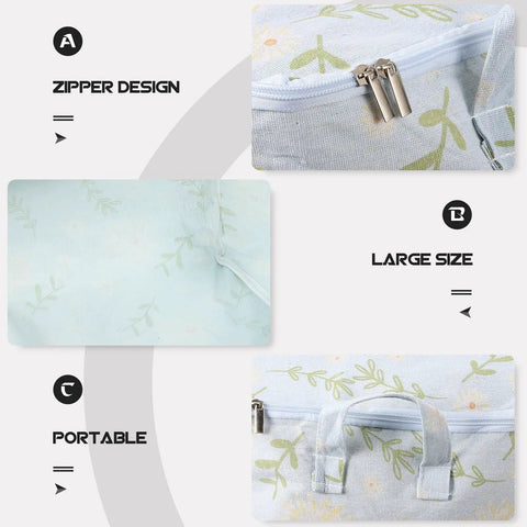Level Up Your Storage With This Heavy Duty Cotton Quilt Bag Featuring Secure Zipper Seals and Sturdy Handles, showcasing large size and zipper design.