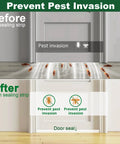Door weather stripping, 49 ft total, clear silicone, 3 rolls, 35mm width; front view with before/after installation.