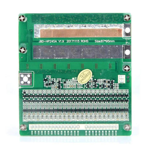 Workhorse 24 String 50 Amp 3.7 Volt Li Ion Lipo Bms Protection Circuit Board with detailed wiring and component layout.