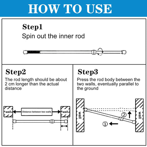 Installation steps for 4 Pack Adjustable Sliding Door Security Bars With White Rubber Tips Tension Rods 9.8 To 15.7 Inch 0.7 Inch Diameter Window Safety Lock Bar For Doors And Windows Ideal For Bathroom And Home Safety.