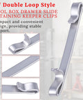 2 inch double loop tool box drawer slide retaining clip detail views, heavy duty steel, durable and easy install for most toolboxes.