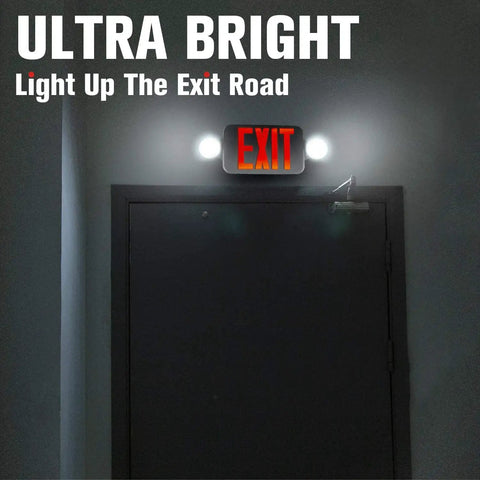 Two Pack Exit Sign With Emergency Lights And Battery Backup, LED Adjustable Head Emergency Lights for above a door