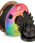 Panchroma matte PLA filament spool, charcoal black, 1.75 mm, 1 kg, with a black dragon figurine