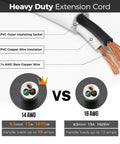 Informative diagram showcasing Slim Flat Plug Extension Cord 1 Foot 14 Gauge 15 Amp White Heavy Duty Power Cord specifications.
