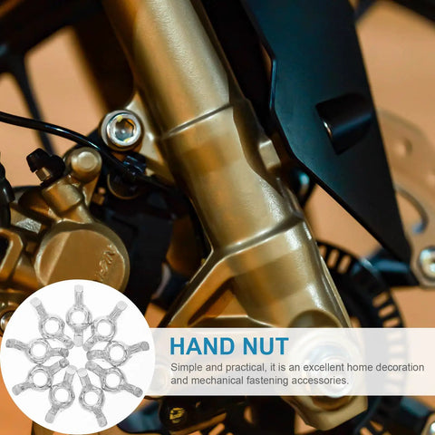 Premium Heavy Duty Steel Wing Nuts For Hurricane Shutters 20 Pack With 18 Tooth Grip installed on a motorcycle frame.