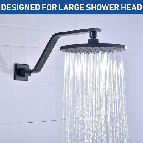 Matte Black Brass S Shaped Shower Arm And Flange 15 Inch Gooseneck Extension For Rainfall Shower Head installed