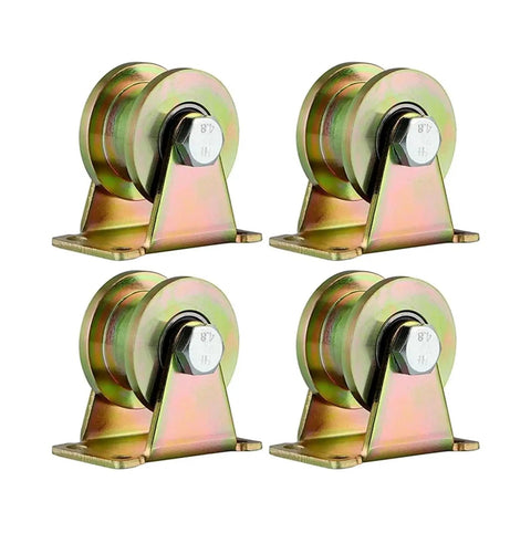 Top Shelf Heavy Duty V Groove Wheel And Sliding Gate Casters Rock Solid Rigid Rollers for square tube tracks, steel, 4 pack.
