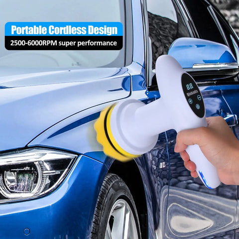 Cordless Car Buffer Polisher Kit With 6 Variable Speeds 2500-6000 RPM, Ultra Lightweight 2 lb DC 12V polishing blue car