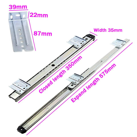 One Pair 14 Inch Heavy Duty Steel Drawer Slides Silent Ball Bearings 40kg Load Capacity Cabinet Furniture Workshop Smooth Glide Robust Construction Easy Install No Jank Vibe For Home Renovation Projects Reliable Long Term Storage Solutions, 350mm closed length, 575mm extended