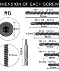 Size chart for Heavy Duty Torx Drive Self-Tapping Screws for Metal With Flat Head 410 Stainless Steel Black Dacromet Coated TEK Screws Set