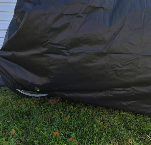 Adult Tricycle Cover For 24 To 26 Inch Three Wheel Electric Trikes And Bikes, Outdoor Waterproof Windproof Dustproof Rain Shield, Fits Mountain Road Cruiser And EBikes, 78 L 29 W 43 H, Heavy Duty All Weather Protection on black covered trike
