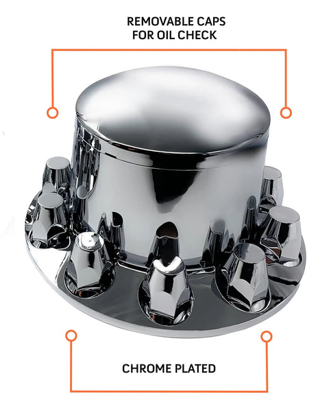 Four Pack 33mm Rear Wheel Covers For Semi Trucks And Big Rigs, Chrome Plated ABS Lug Nut Caps, Screw-On Nut Covers, Universal Fit