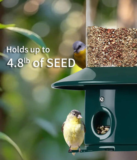 Close-up of Built Tough Squirrel Proof Bird Feeder With 4.8 Pounds Large Capacity And Weight Activated Mechanism for outdoor birds.