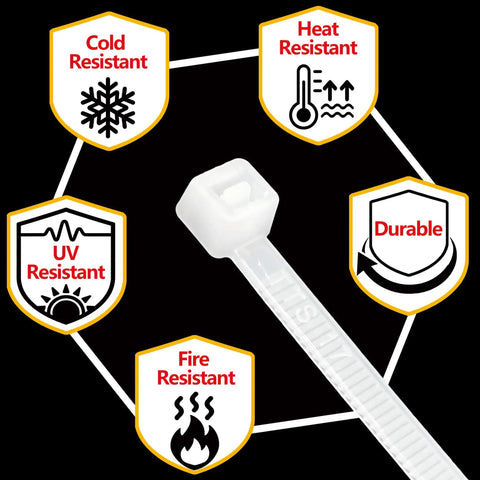 Assorted Zip Ties Pack 4 To 18 Inches Clear White, Multi Size With 18Lb To 75Lb Tensile Strength, 500 Count For Indoor Outdoor DIYers features