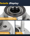 Detailed view of Two Piece Front And Rear Wheel Bearing Hub Assembly For Five Lug GM Vehicles Including Impala Equinox Camaro Lacrosse Regal Terrain Malibu XTS CTS Cadillac 2010s Ensures Smooth Rotation And Long Lasting Performance showing magnetic ring, fixing holes, and bolts.