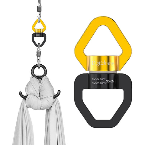 Heavy Duty Swing Swivel Spinner With Smooth 360 Degree Spin For Tree Seats Hammocks And Tires Tough As Nails aluminum connector with yellow and black design