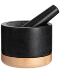 Durable Granite Mortar And Pestle Set With Wood Base For Grindin Herbs And Spices, Perfect For Guac And Salsa, Pepper And Nuts