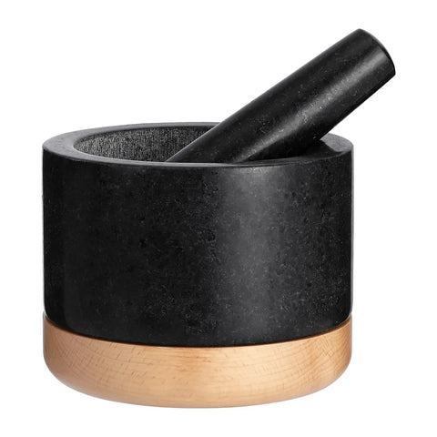 Durable Granite Mortar And Pestle Set With Wood Base For Grindin Herbs And Spices, Perfect For Guac And Salsa, Pepper And Nuts