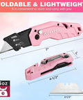 Two pink WORKPRO folding utility knives with quick-change blades; includes 10 extra blades