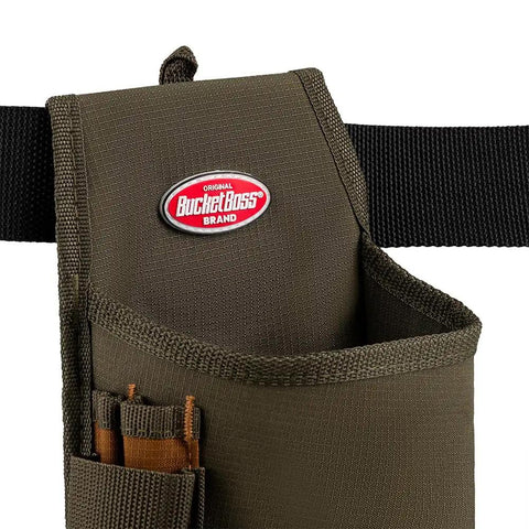 Fastener Tool Pouch With FlapFit Series 2, brown green, heavy duty worksite organizer, visible belt loop detail.