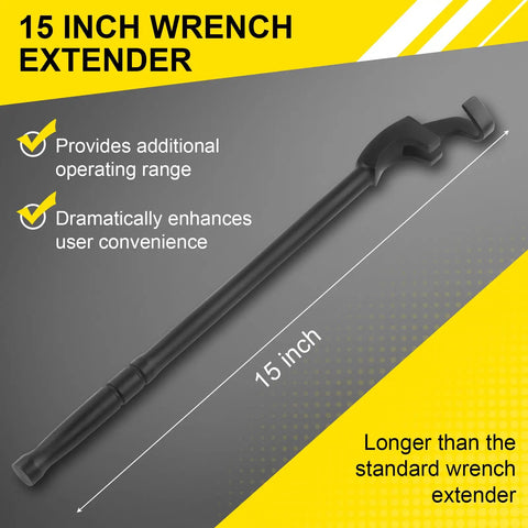 15 Inch Wrench Extender Bar For Maximum Leverage Heavy Duty Torque Multiplier shown with features and measurements